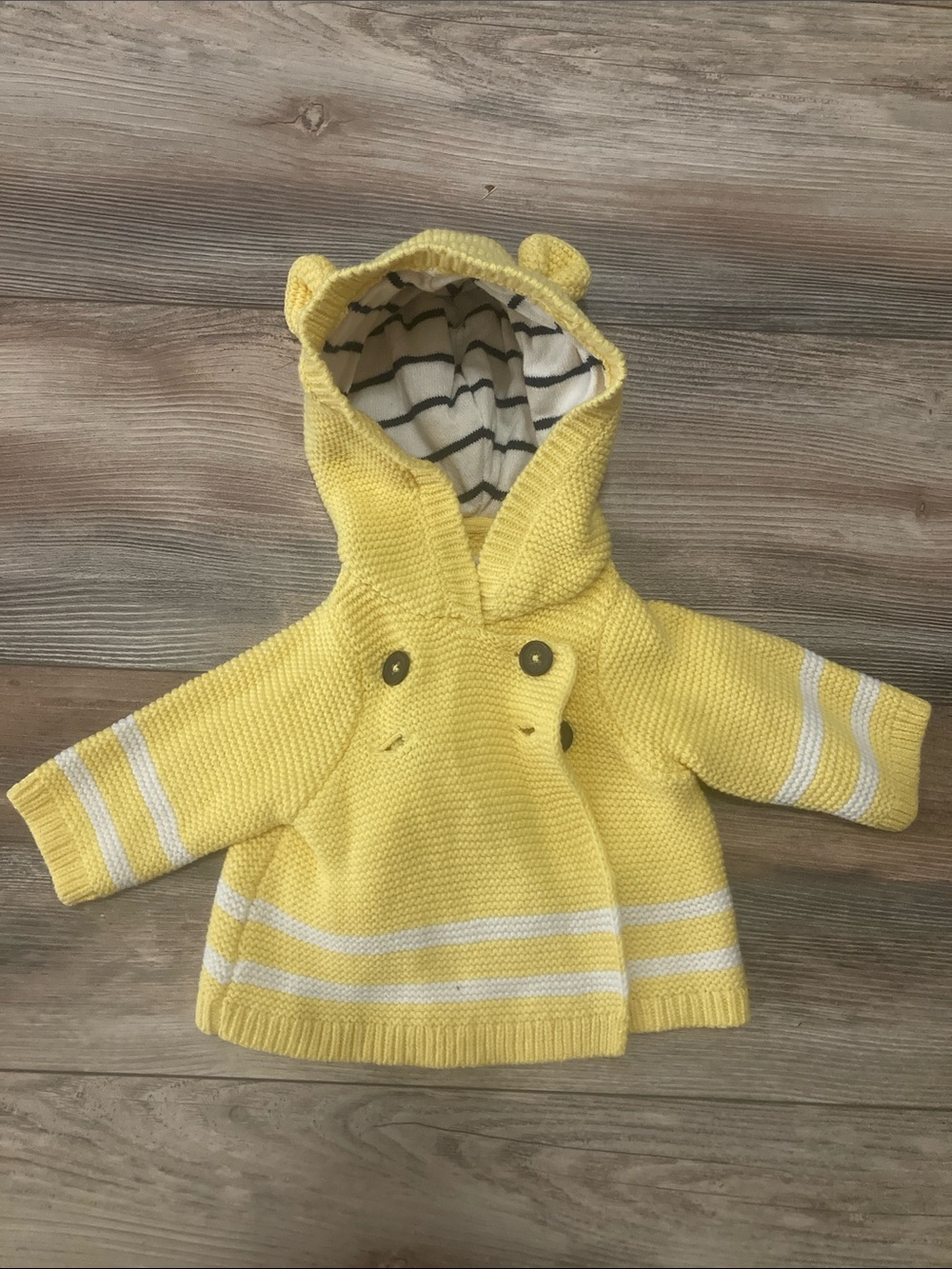 Baby Gap 3-6 months Yellow Eared Hooded Button Sweater